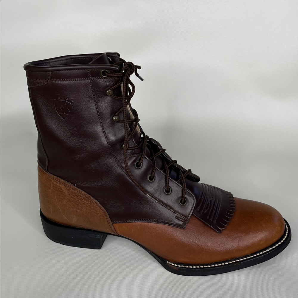 Ariat Women’s Kiltie Style Two-Tone Brown Leather Lace-Up Western Roper Boot